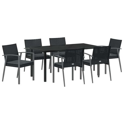 Комплект за хранене в градината 7 pcs Черен и Сив ПЕ ратан