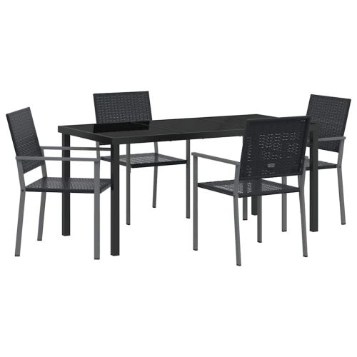 Комплект за хранене в градината 5 pcs Черно ПЕ ратан