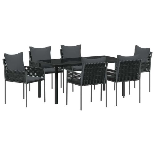 Комплект за хранене в градината 7 pcs Черен и Сив ПЕ ратан