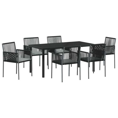Комплект за хранене в градината 7 pcs Черно ПЕ ратан