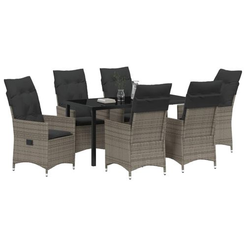 Комплект за хранене в градината 7 pcs Сив полиратан