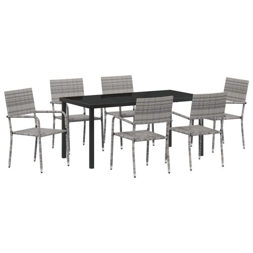 Комплект за хранене в градината 7 pcs Сив полиратан