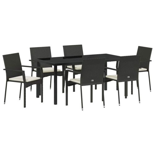 Комплект за хранене в градината 7 pcs Черно полиратан