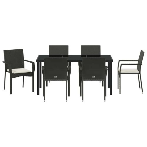 Комплект за хранене в градината 7 pcs Черно полиратан