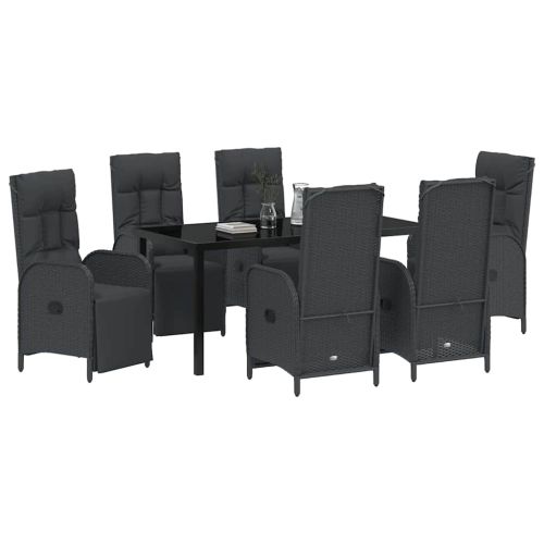 Комплект за хранене в градината 7 pcs Черно полиратан