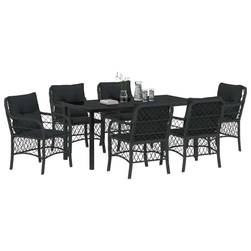 Комплект за хранене в градината 7 pcs Черно полиратан