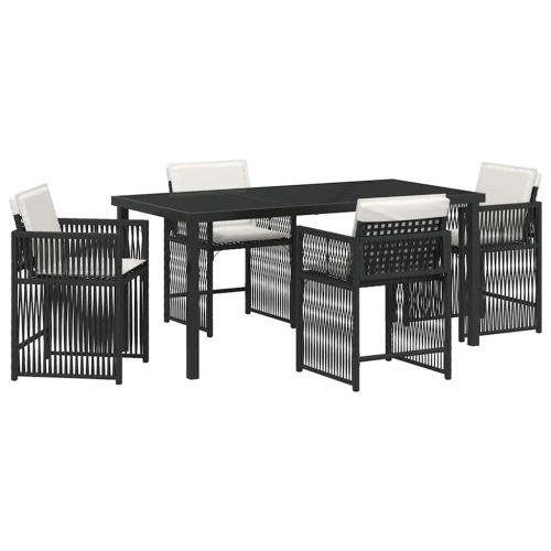 Комплект за хранене в градината 5 pcs Черно полиратан