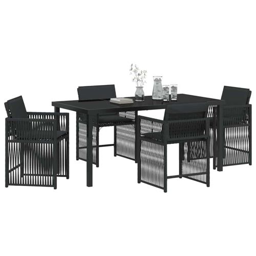 Комплект за хранене в градината 5 pcs Черно полиратан