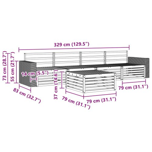Комплект дивани за открито 5 pcs Натурално