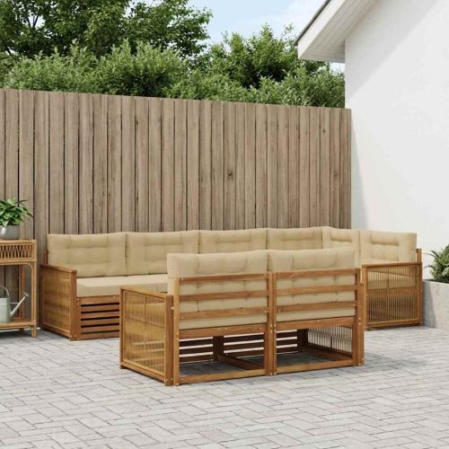 Комплект дивани за открито 7 pcs Натурален и Бежов