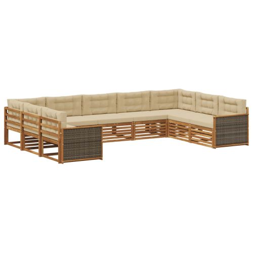 Комплект дивани за открито 9 pcs Натурален и Бежов