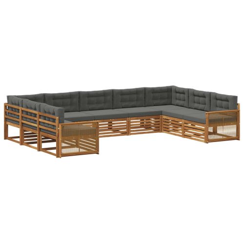 Комплект дивани за открито 9 pcs Натурален и Антрацит