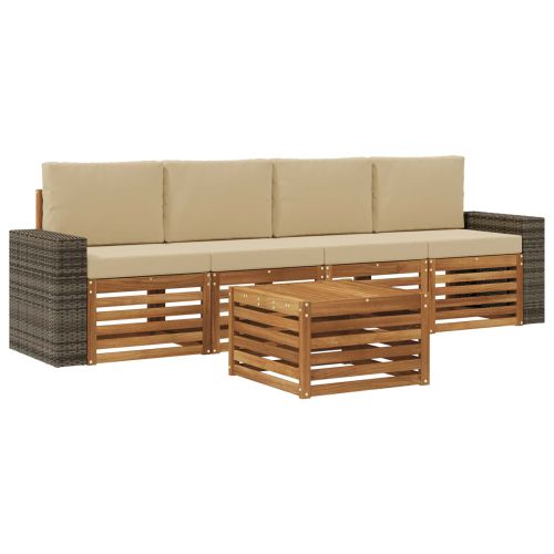 Комплект дивани за открито 5 pcs Натурален и Бежов