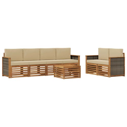 Комплект дивани за открито 7 pcs Натурален и Бежов