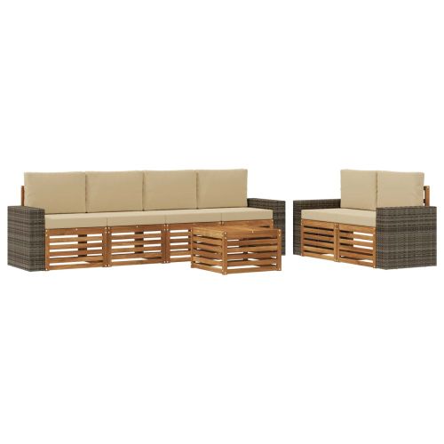Комплект дивани за открито 7 pcs Натурален и Бежов