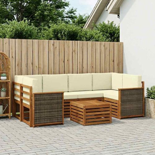 Комплект дивани за открито 7 pcs Натурален и Крема