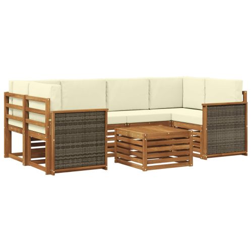 Комплект дивани за открито 7 pcs Натурален и Крема