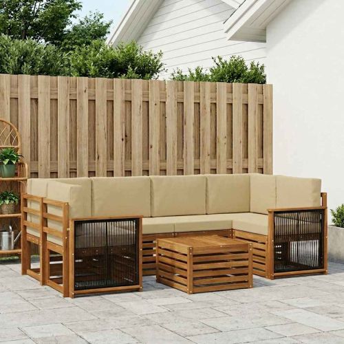 Комплект дивани за открито 7 pcs Натурален и Бежов