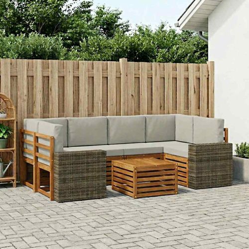 Комплект дивани за открито 7 pcs Натурално и светлосиво