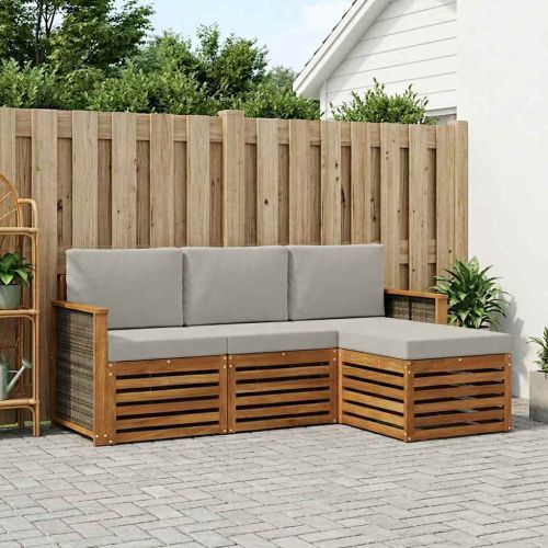 Комплект дивани за открито 4 pcs Натурално и светлосиво
