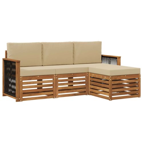Комплект дивани за открито 4 pcs Натурален и Бежов