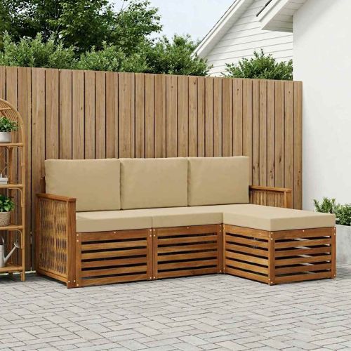 Комплект дивани за открито 4 pcs Натурален и Бежов