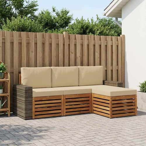 Комплект дивани за открито 4 pcs Натурален и Бежов