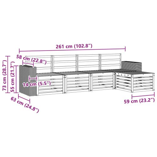Комплект дивани за открито 5 pcs Натурално