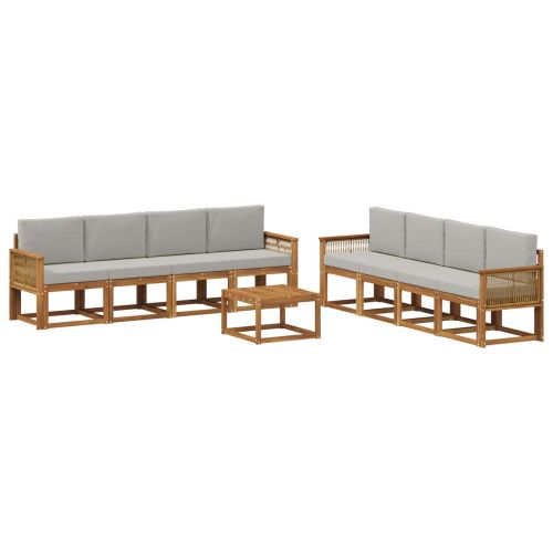 Комплект дивани за открито 9 pcs Натурално и светлосиво