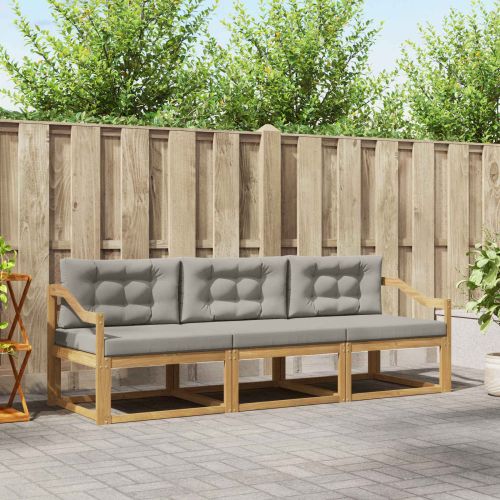 Комплект дивани за открито 3 pcs Бяло и светлосиво Полиестер