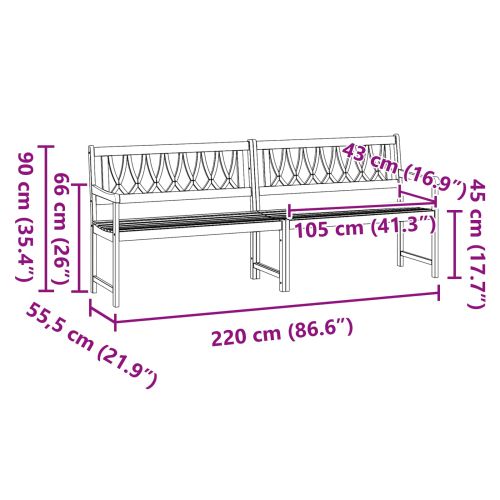 Външна пейка Натурално 220 x 55,5 x 90 см