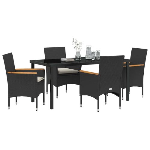 Комплект за хранене в градината 5 pcs Черно полиратан
