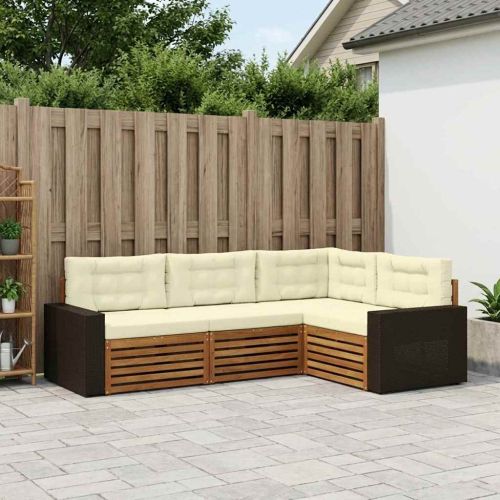 Комплект дивани за открито 4 pcs Натурален и Крема