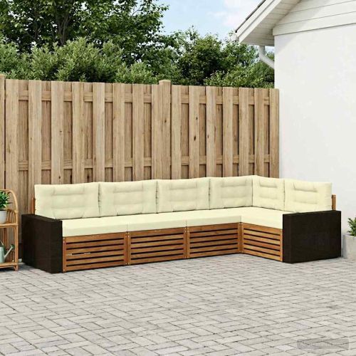 Комплект дивани за открито 5 pcs Натурален и Крема