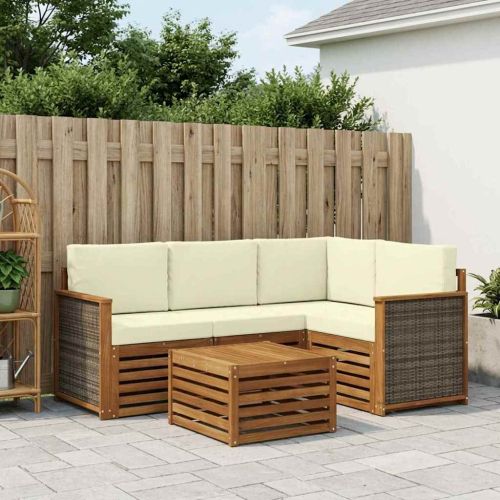 Комплект дивани за открито 5 pcs Натурален и Крема