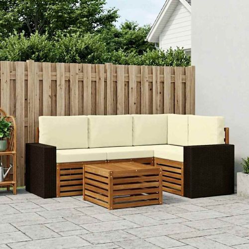 Комплект дивани за открито 5 pcs Натурален и Крема