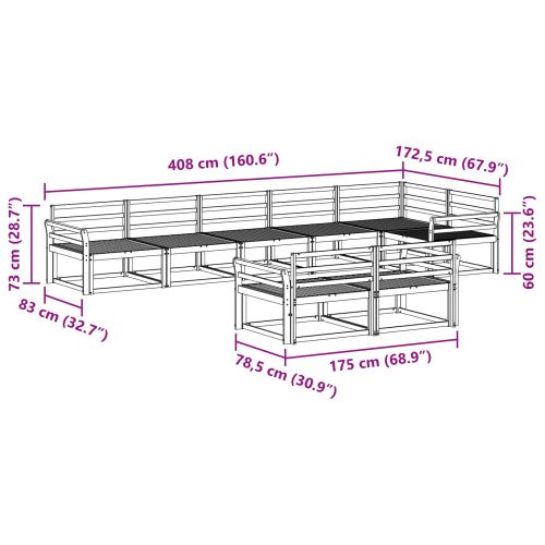 Комплект дивани за открито 8 pcs Бяло 408 x 172,5 x 73 см