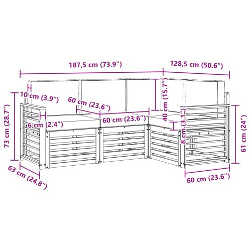 Комплекти дивани 4 pcs Бяло и антрацит 187,5 x 128,5 x 73 см