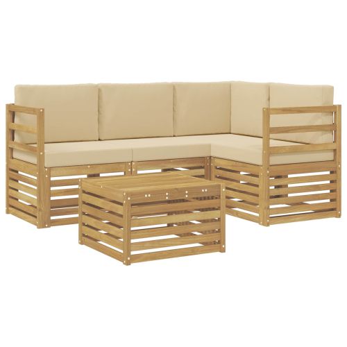 Комплект дивани за открито 5 pcs Бяло и Бежово 59 x 59 x 37 см