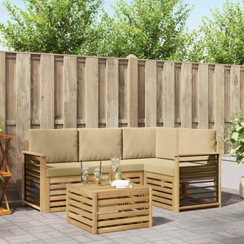 Комплект дивани за открито 5 pcs Бяло и Бежово 59 x 59 x 37 см