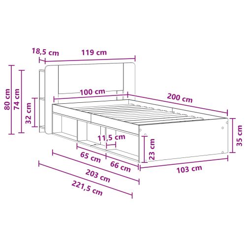 Леглово рамо с хранилище Бяло 100 x 200 cm Инженерна дървесина