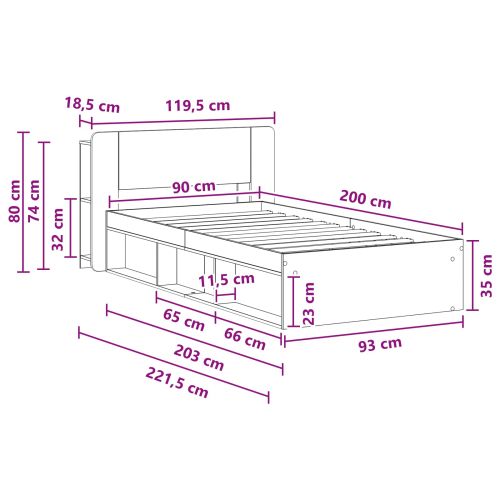Леглово рамо с хранилище Бяло 90 x 200 cm Инженерна дървесина