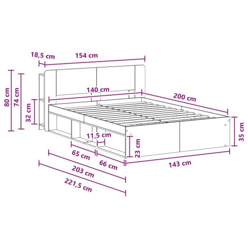 Леглово рамо с хранилище с таблото Бетонно сиво 140 x 200 cm