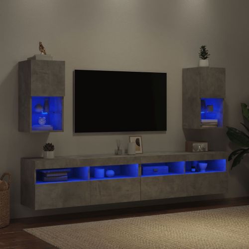 ТВ шкафове с LED осветление 2 бр бетонно сиви 30,5x30x60 см