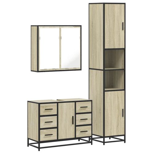 Комплект шкафове за баня от 3 части дъб сонома инженерно дърво