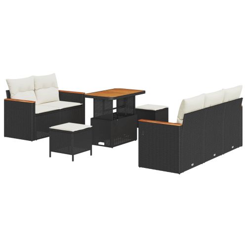 Градински Софа Комплект 8 pcs Черно полиратан