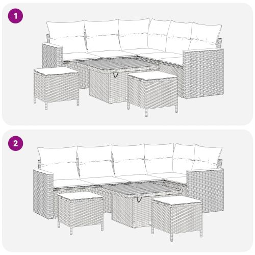 Градински Софа Комплект 8 pcs Черно полиратан