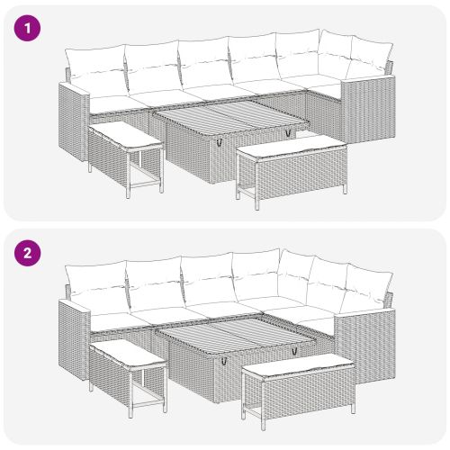 Градински Софа Комплект 9 pcs Бежово полиратан