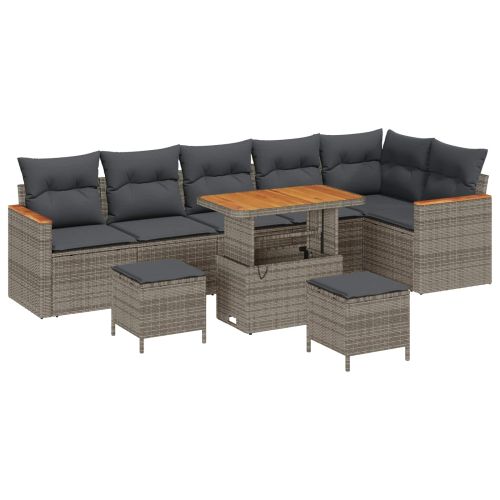 Градински Софа Комплект 9 pcs Сив полиратан