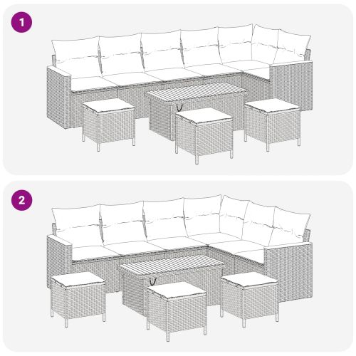 Градински Софа Комплект 10 pcs Сив полиратан